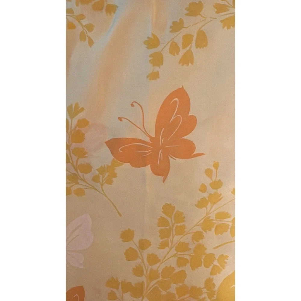 VTG Yellow Butterfly Fern Print Bedding Twin Flat Sheet & Pillow Case Retro‎ MCM